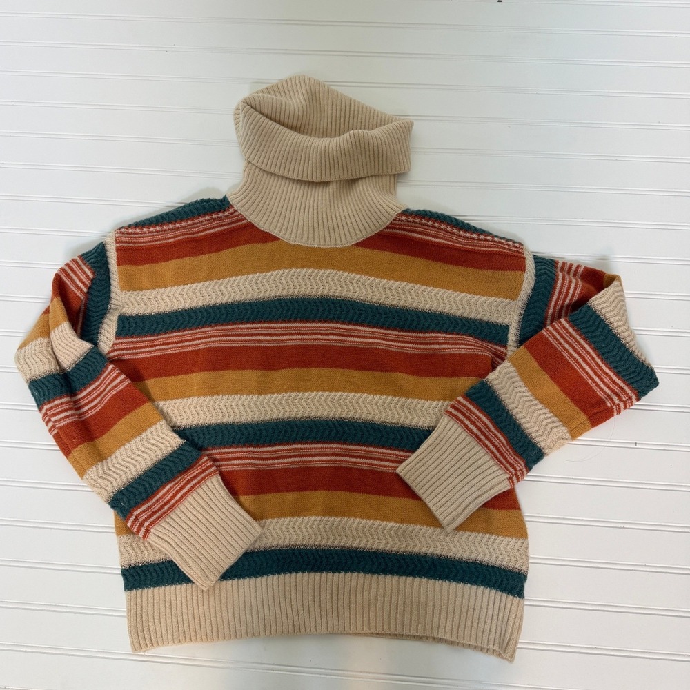 Hem & Thread Turtleneck Sweater Women Large Multicolor Striped Metallic NWT